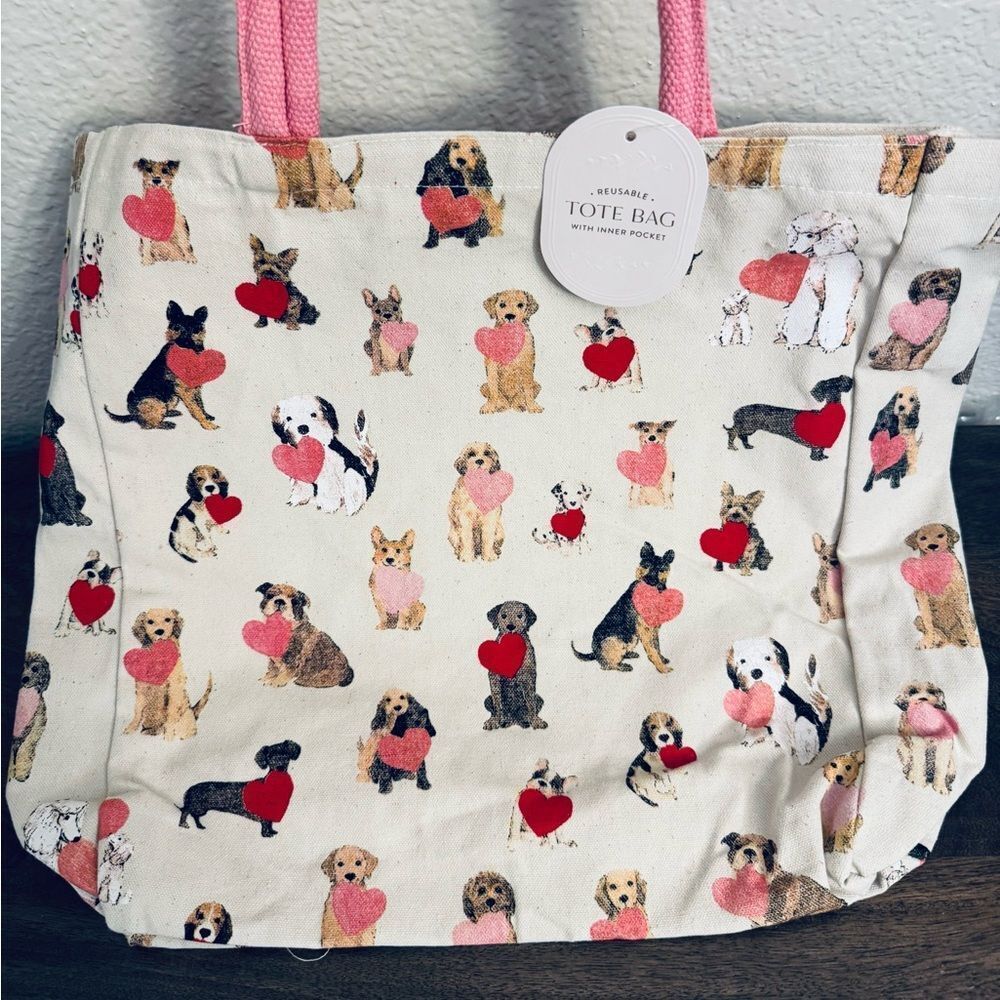 Dog Hearts Valentine Canvas Tote Bag